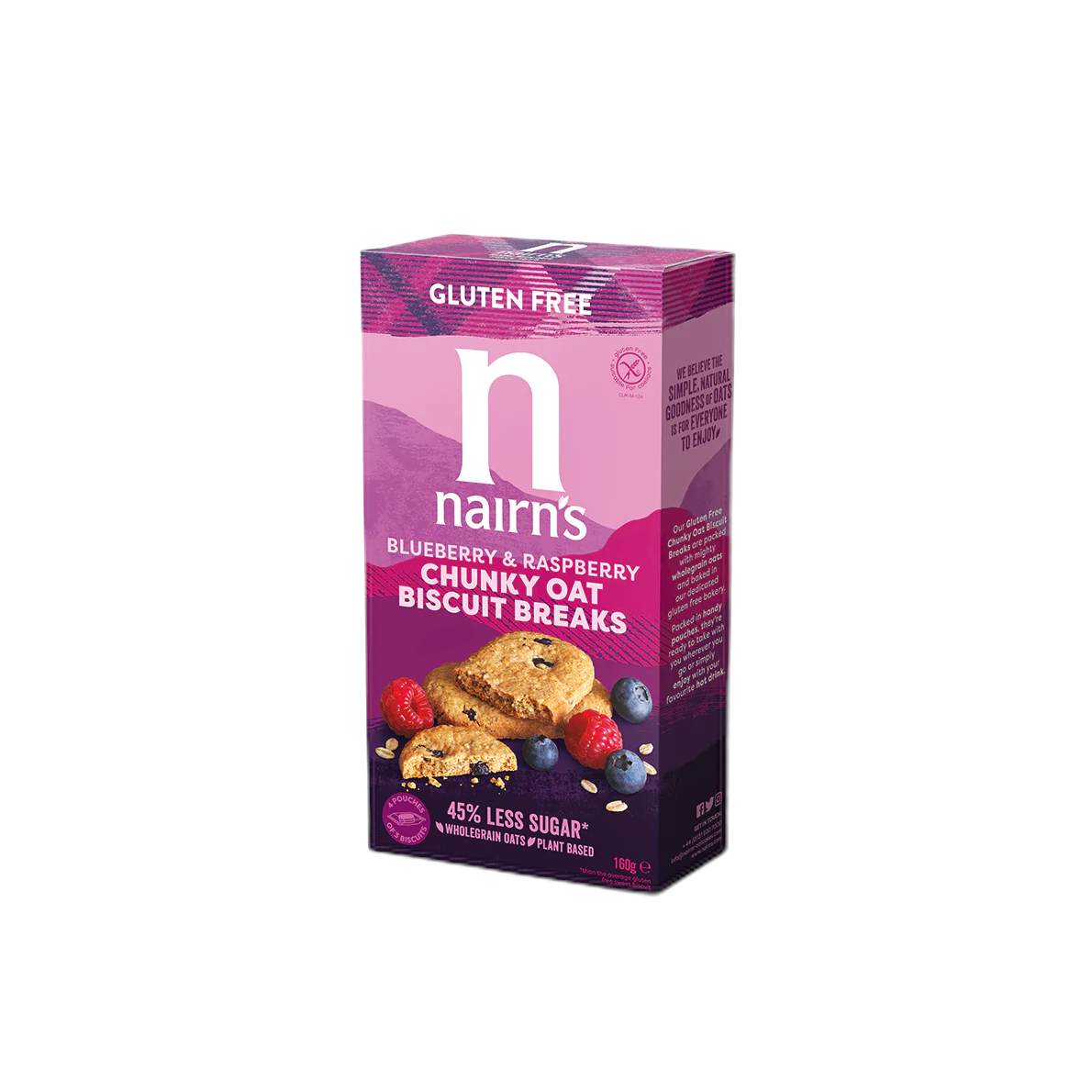 Nairn's - Biscotti all'avena integrale mirtilli e lamponi senza glutine 160gr